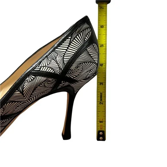 Jimmy Choo Hardy Silk Peep Toe Pumps Art Deco Print Nappa Leather 40.5 1…